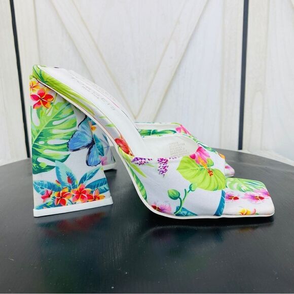 Torgeis Paradise Tropical Floral Flare Heel Mule Sandals White Multi 6.5 - Picture 2 of 11